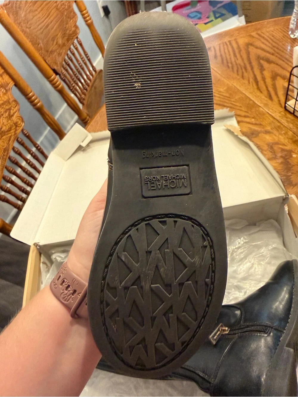Michael Kors Black and Brown Girls' Riding Boots with MK Medallion